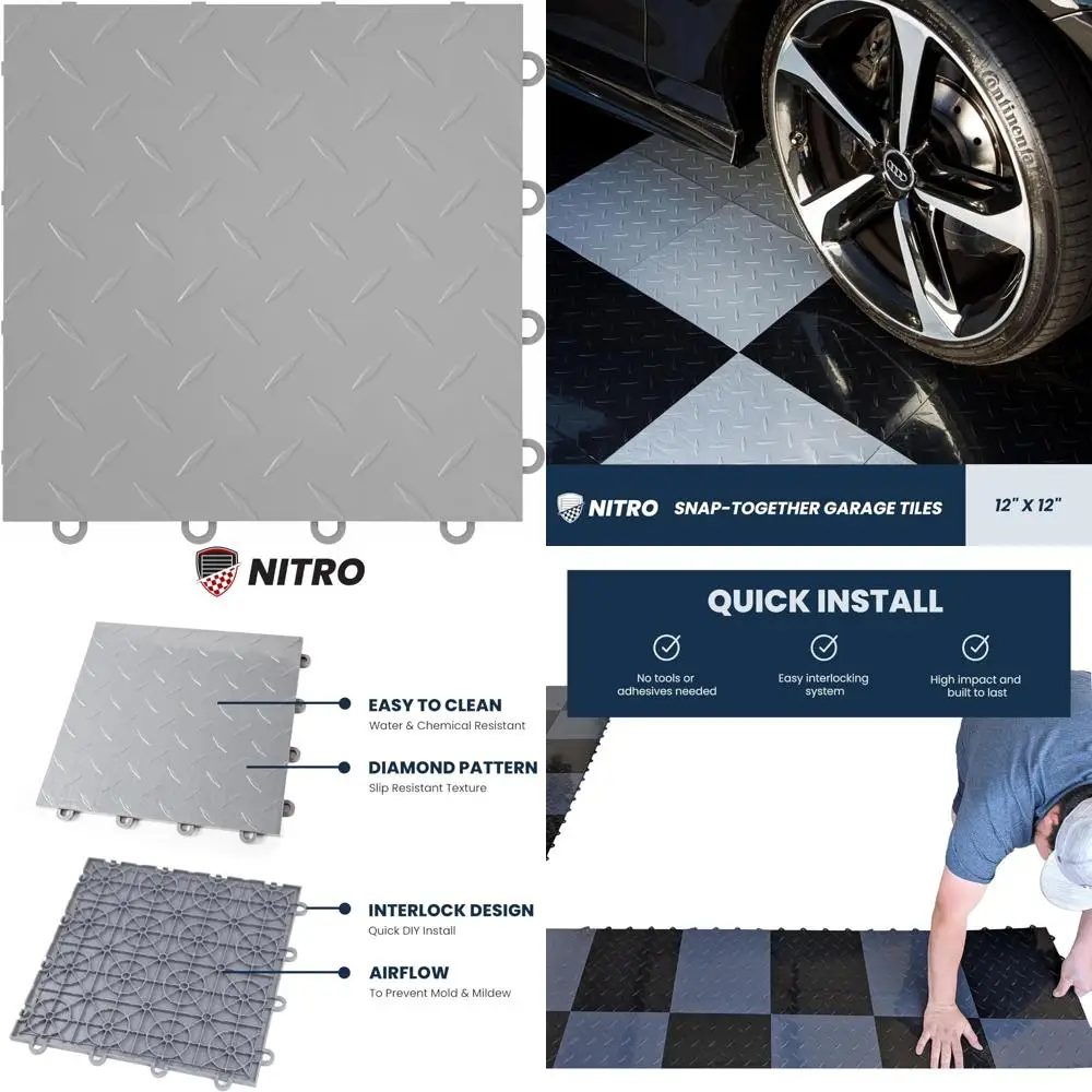 

Non-Slip Interlocking Plastic Garage Floor Tiles, 12x12 Snap-Together Mats for Garage Organization and Safety