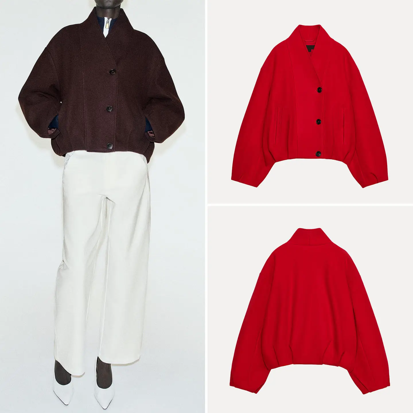 Fashionable Long Sleeve Pure Color Stand Collar Double Lapel Jacket Women's Autumn Wear Casual Loose Fit Button Detail