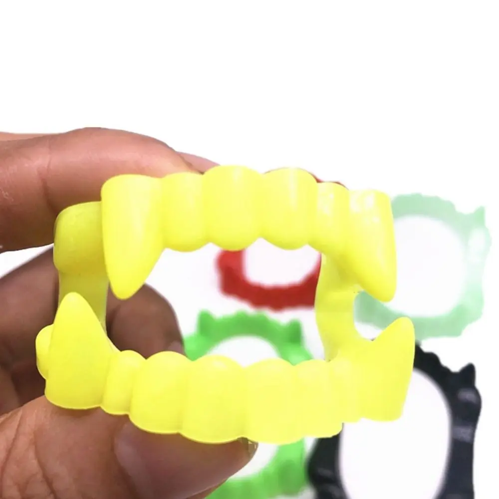 10 unids/set de dentaduras postizas luminosas con brillo aterrador, accesorio de disfraz de hombre lobo, dientes postizos de Halloween, dientes postizos de zombis de plástico Unisex