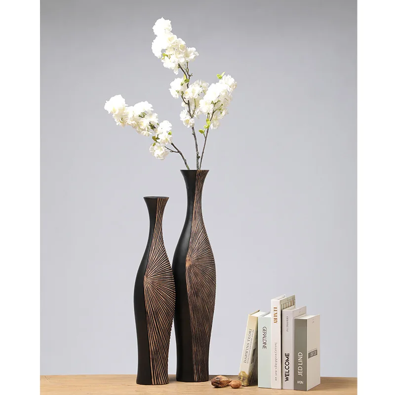 Retro Tall Resin Floor Vase, Elegant Dry Flower Holder for Living Room