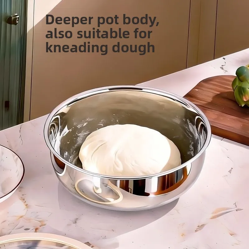 thick 304 stainless steel and basin with lid, household kneading and waking basin, large capacity baking egg basin, vegetable