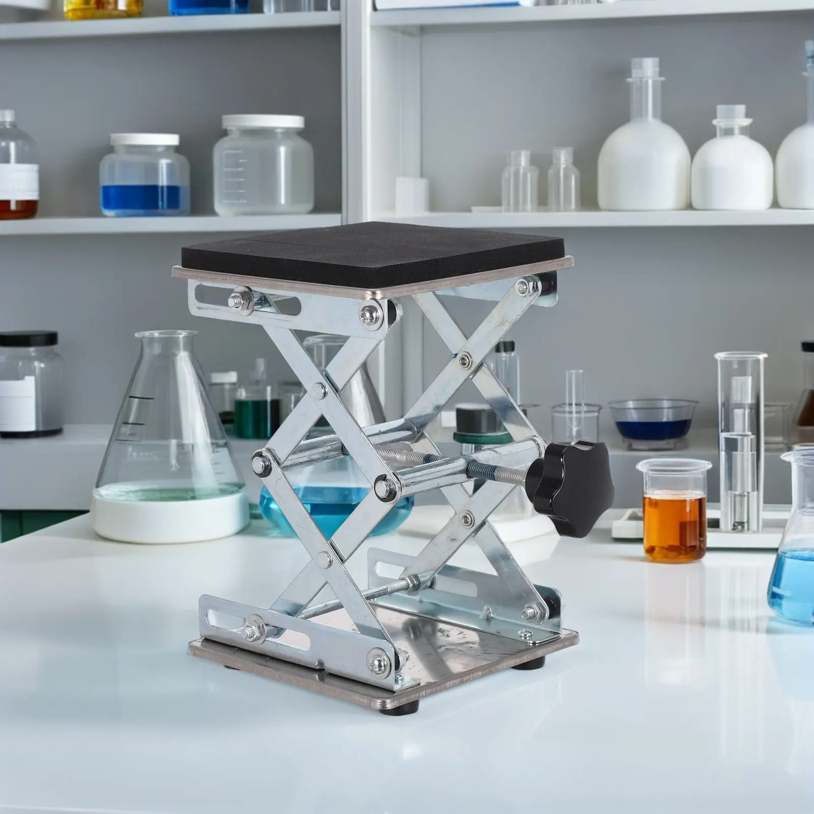 Lab Scissor Jack Stand Stainless Steel 6x6 Inch Height Adjustable Platform 70-260Mm Manual Scissor Lift Table for Research Lab