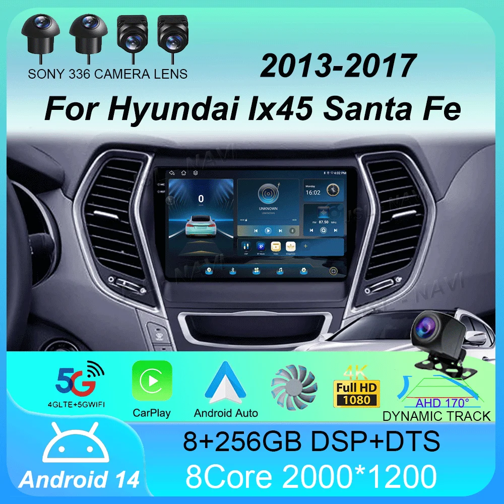 Android 14 For Hyundai Ix45 Santa Fe 2013 2014 2015 2016 2017 Car Radio GPS Carplay Multimedia Player Navigation Stereo Auto DSP