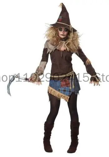 2023 New Halloween Carnival Party Scarecrow Cosplay Costume Women Blouse Horror Creative Witch Elves Stage Performance Outfits