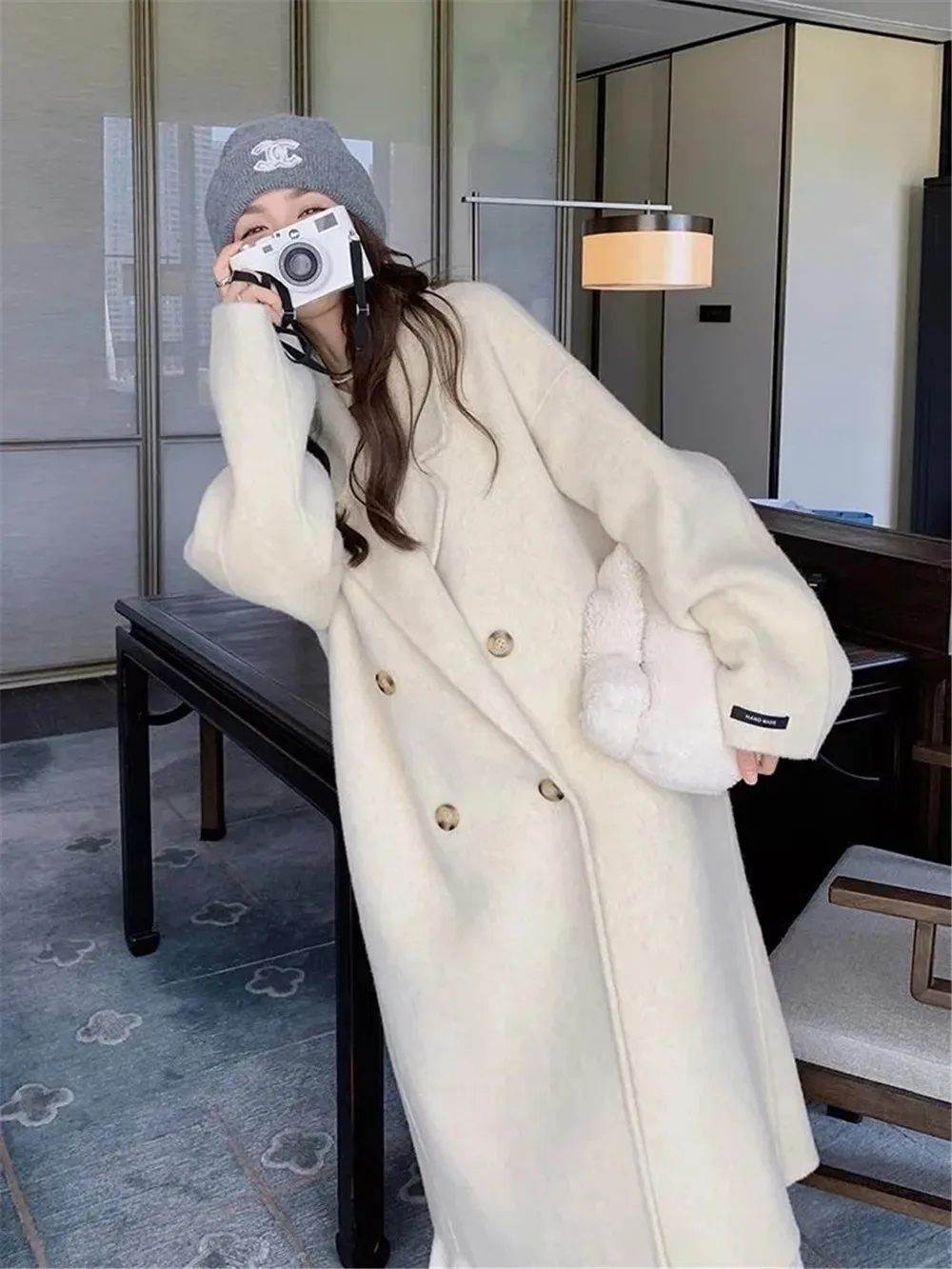 Formal Dressesy2KOat Color Double-Sided Cashmere Overcoat For Women Autumn/Winter 2024 New Korean Style Over The Knee Wool Coat