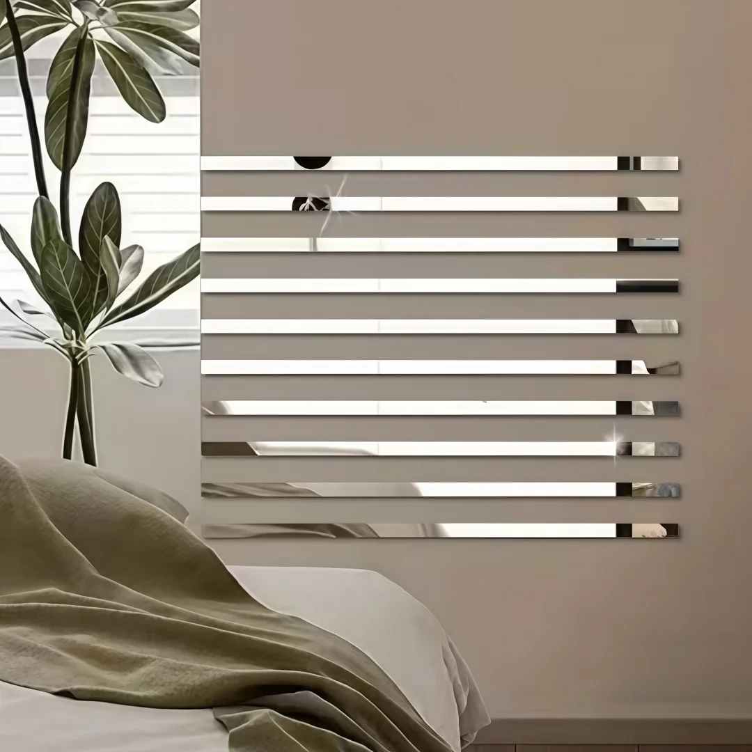 3pcs Long Silver Acrylic Mirror Wall Stickers, Self-Adhesive Mirror Border Trim, Mirror Decorative Line, Flexible Mirror Strip