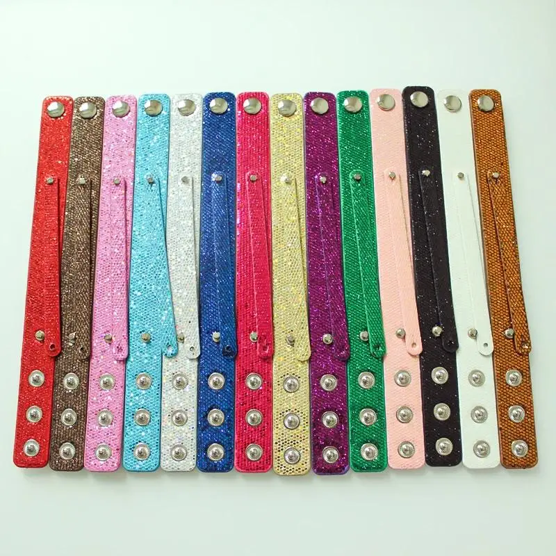 1PC Sparkly PU Leather Bracelet Wristband 18x210mm with 8mm slide bar Fit For 8MM DIY Slide Letter Charms jewelrys making