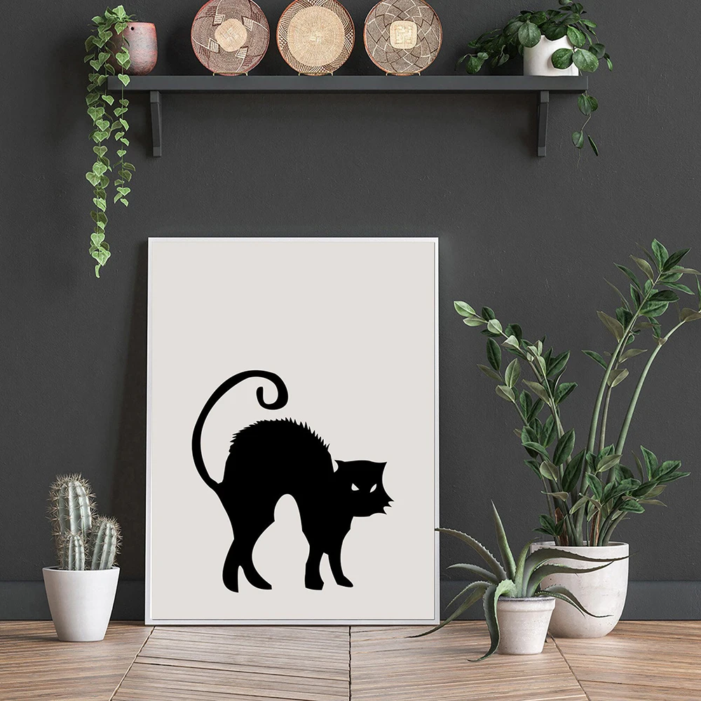 Cute Halloween Prints Wall Art for Dorm Kids Poster Black Cats Canvas Painting Vinatge Kitchen Bedroom Home Decor Pictures