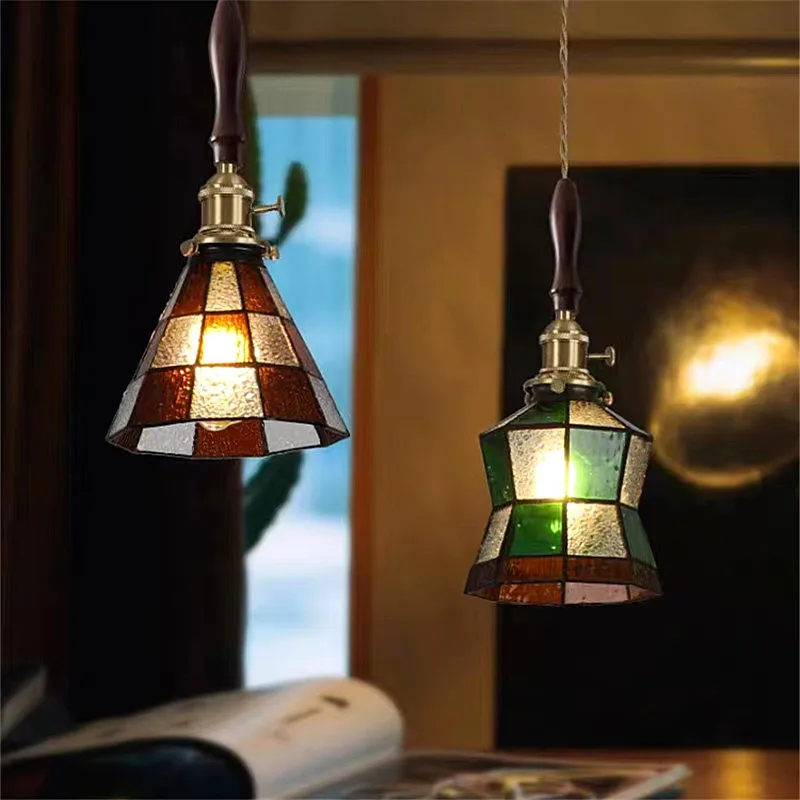 

Turkish Pendant Lamp Colorful Glass lightshade walnut light Beside Bedroom Dinning Room design living rom unique bedroom light