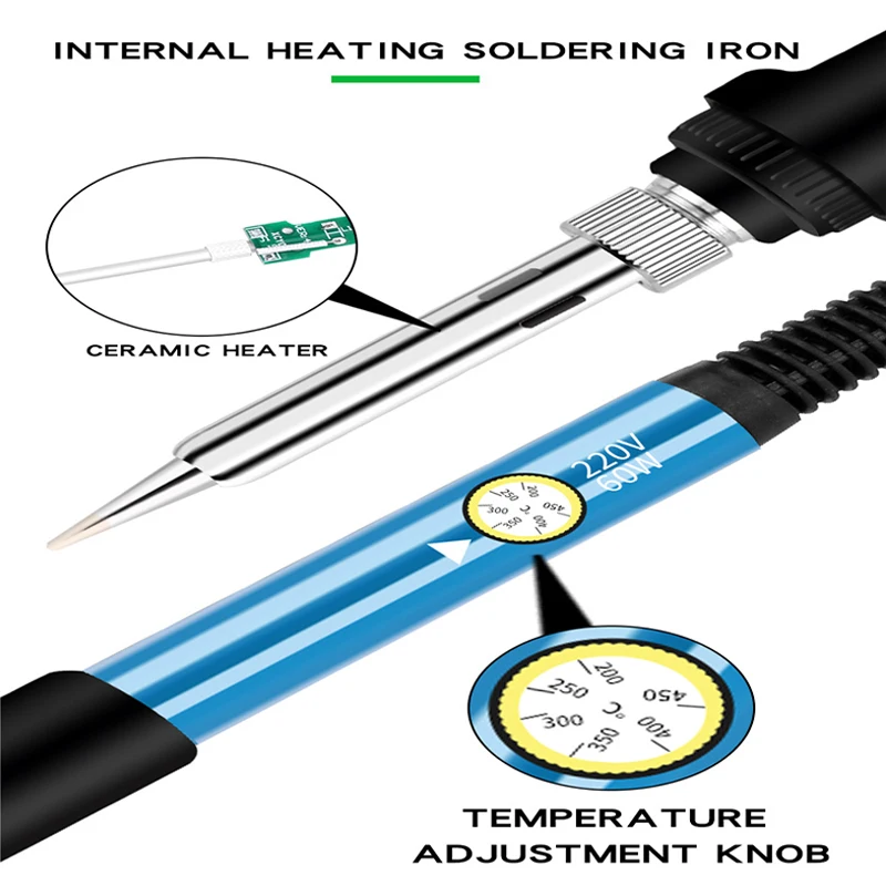 Imagem -03 - Conjunto de Ferro de Solda Elétrica Digital Temperatura Ajustável Display Lcd Solda Solda Ferramenta Pontas 60w 220v Conjunto