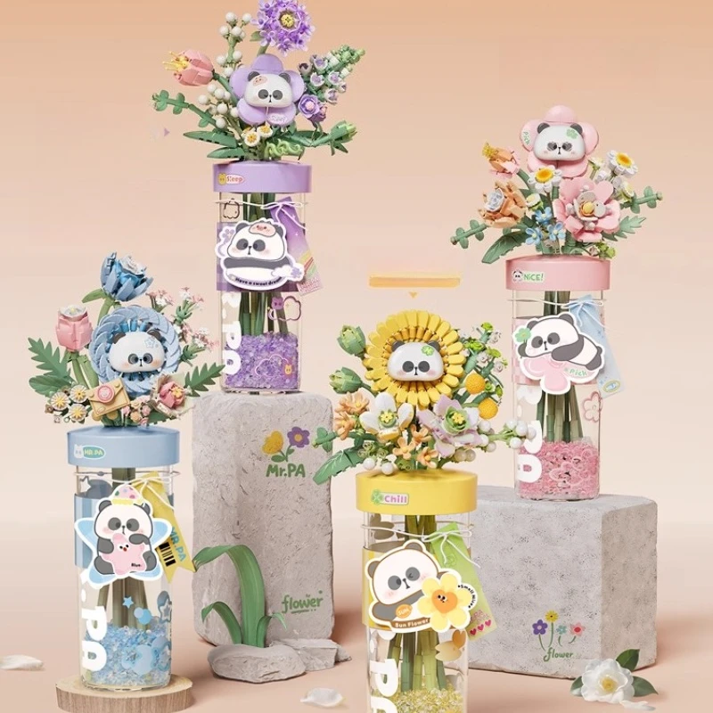 

SEMBO Bouquet Building Blocks Creative Handmade Panda Aromatherapy Home Decorations Preserved Flower Assembled Toys