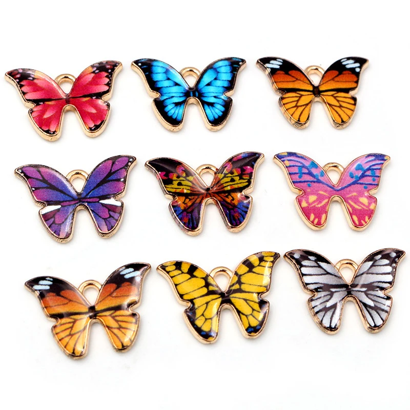 10pcs/lot 21x15mm Colorful Butterfly Charms Pendant Enamel Metal Small Charms Necklace Bracelet DIY Jewelry Making Accessories