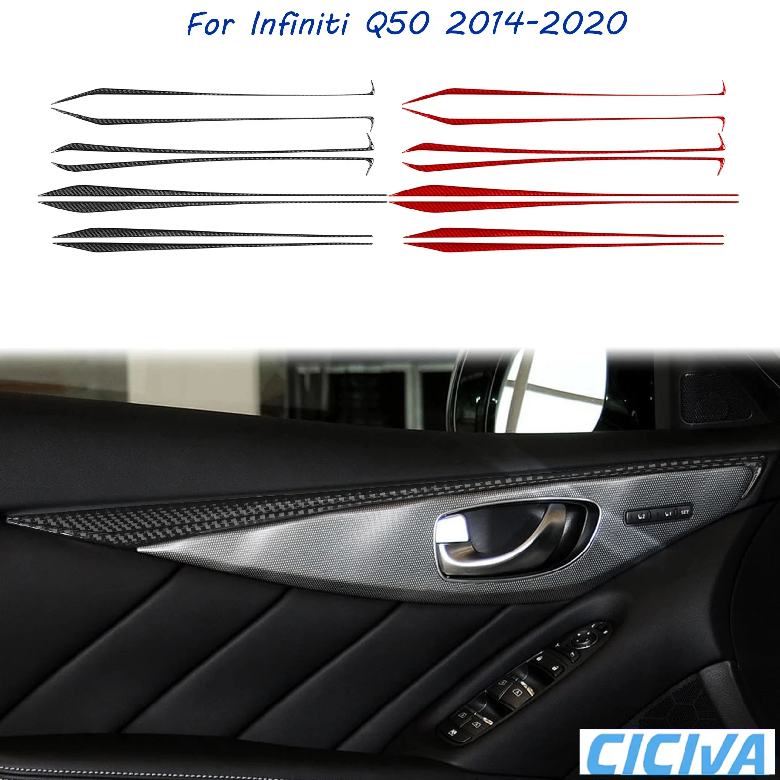 

For Infiniti Q50 2014-2020 Soft Carbon Fiber Door Handle Armrest Strip Trim Decorative Car Accessories Cover Tuning Stickers