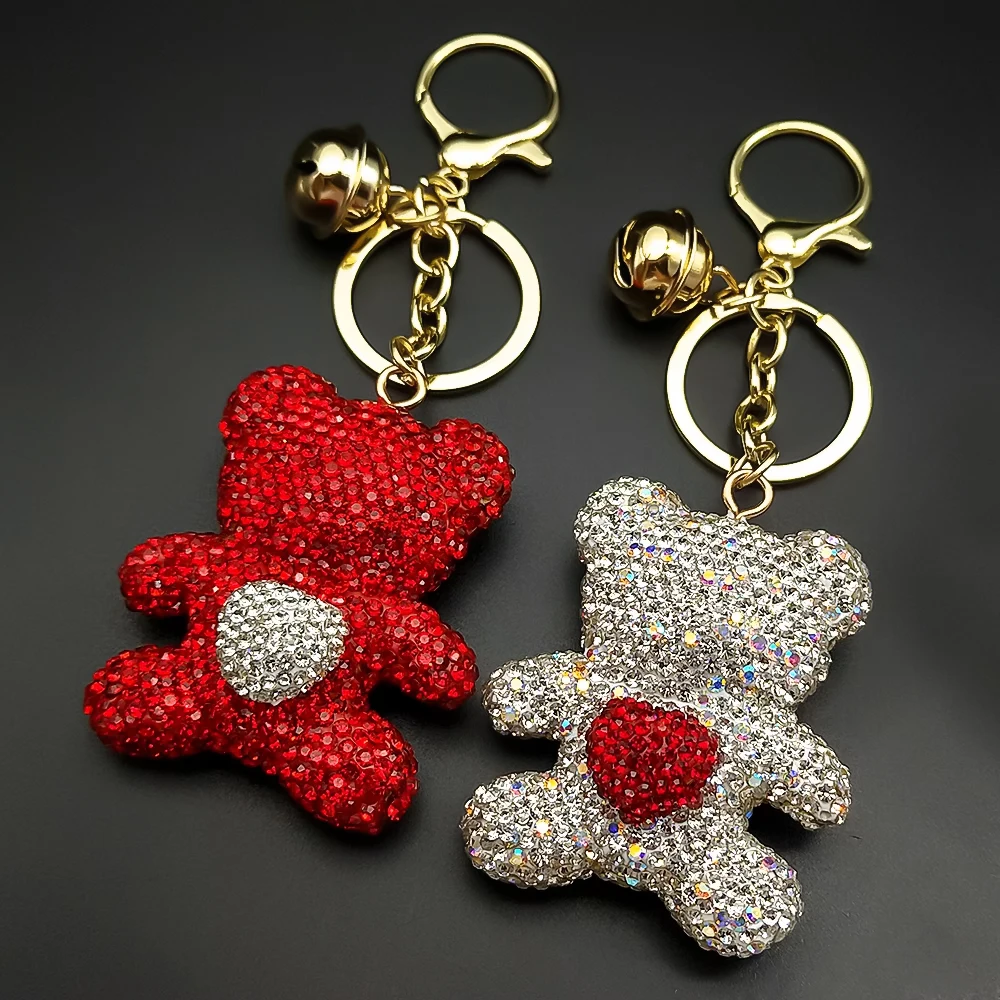 Kawaii Liebe Herz Bär Schlüsselanhänger Frauen Männer Paar Voller Strass Kristall Glocke Klingeln Tasche Schlüsselanhänger Schmuck Valentinstag Geschenk