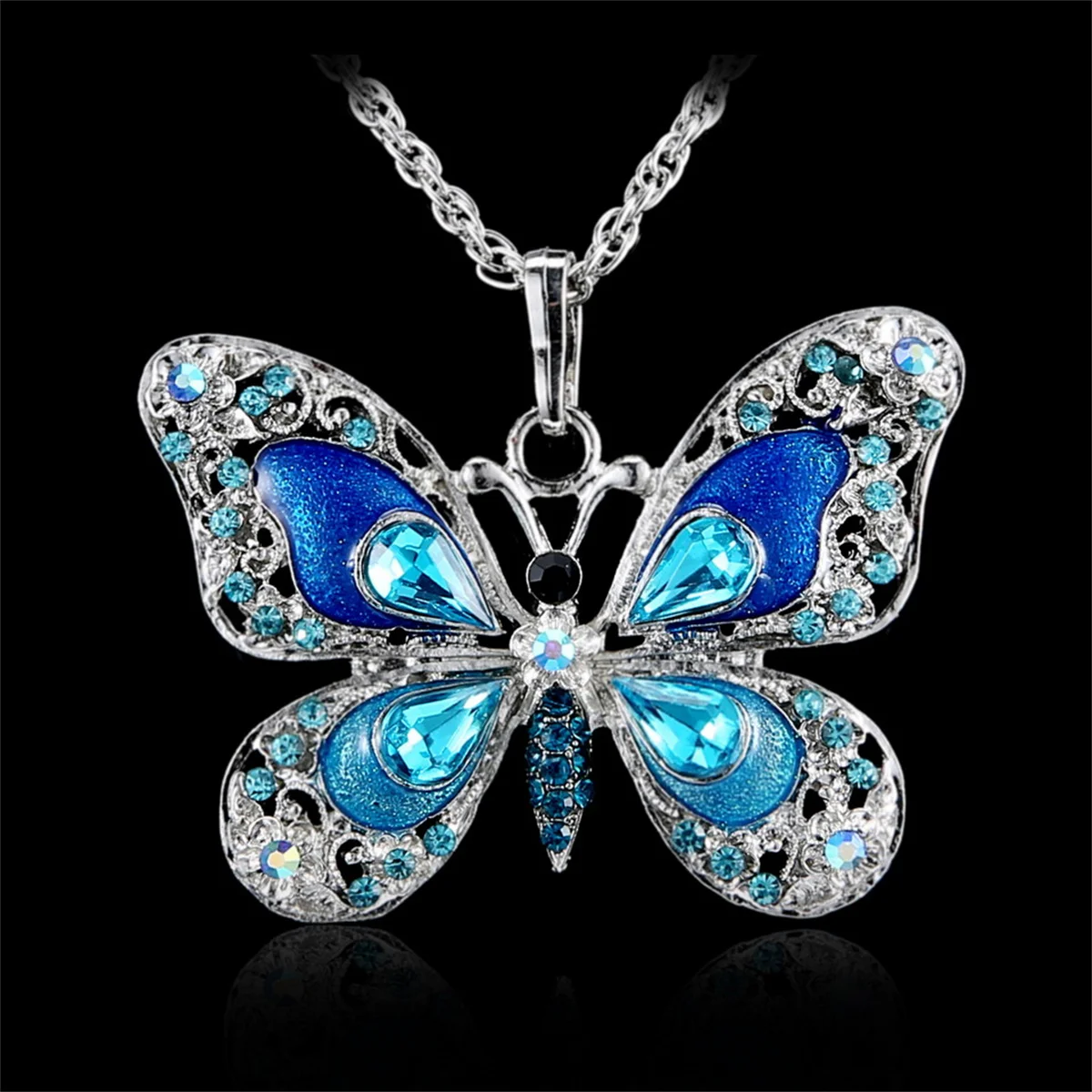 Vintage Colorful Crystal Butterfly Pendant Necklace For Women Fashion Collar Chain Necklace Party Wedding Aesthetic Y2k Jewelry