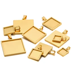 5pcs Gold Stainless Steel Square Blank Bases For Pendants Tray 10/15/20/25/30mm Cabochon Bases Setting Jewelry Making Supplies