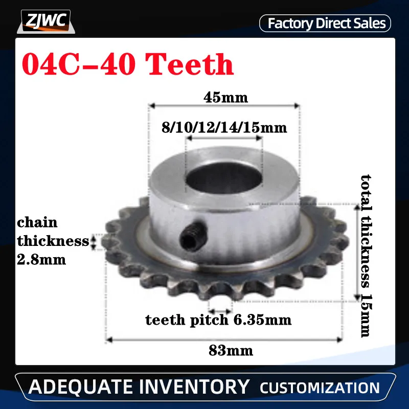 

1pc 04C 40T Sprocket 40 Teeth Inner Hole 8/10/12/14/15mm 25H 45# Steel Sprocket Table Wheel Sprockets With Screw Hole M5
