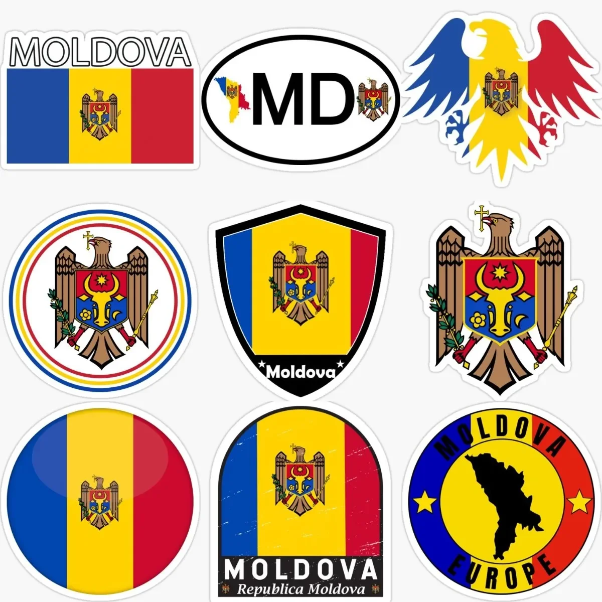 

Moldova MD Flag Map National Emblem Eagle Sticker Vinyl Wall Room Laptop Camper Van Bicycle Car Truck Helmet Decal Assecories