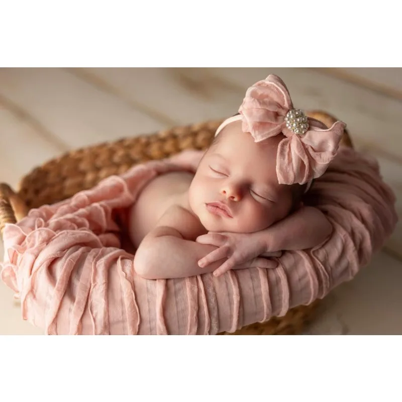 مجموعة دعامات صور لحديثي الولادة - قماط وعصابة رأس متماسكة قابلة للتمدد، لفافة مكشكشة قابلة للتنفس مع فيونكة، تصوير لحديثي الولادة، نيويوبونز #3