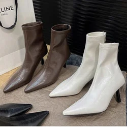 SEXY Pointed Toe Ankle Boots Women Thin High Heel Short Booties Zip Comfy Retro Fashion 2025 Autumn Winter Modern Boots Ladies