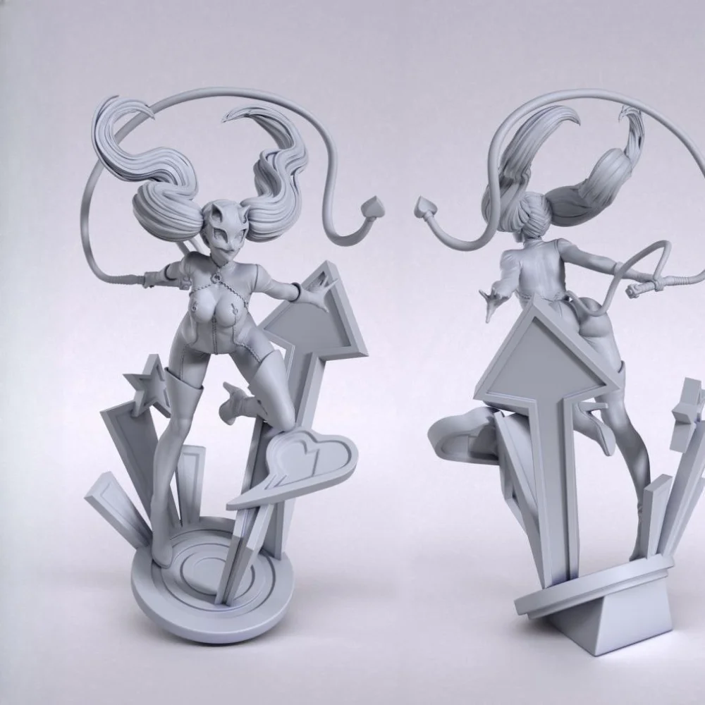 Twin Ponytails Female Warrior 3D Printed Resin Unpainted Figurine DIY Coloring Self-assembly Blank Figurine Sculpture Model