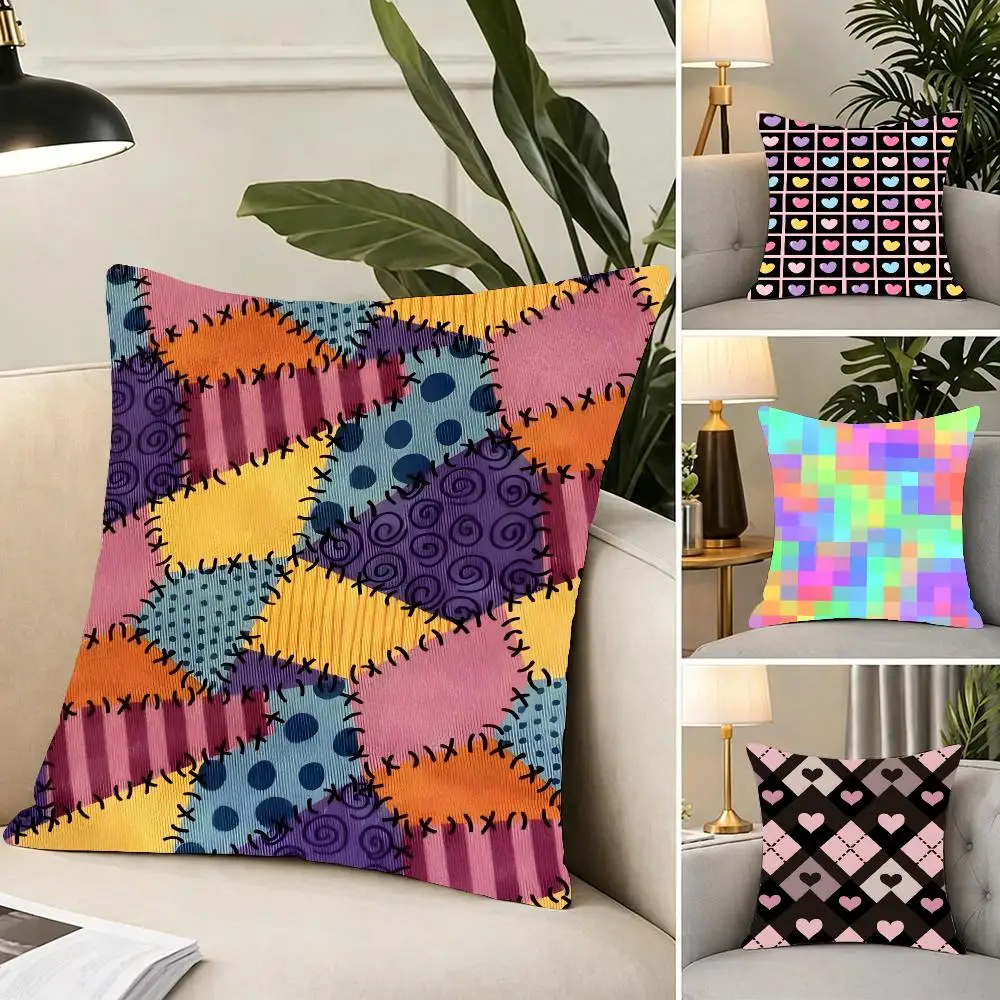 Pattern Design Heart Checkered Cushion Cover Portable floor cushion for travel Yoga Minimalist text 2way tricot