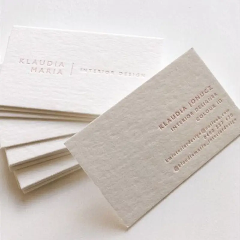 Custom White Embossed Thick Cotton Paper Business Card Printing with Logo Simple Design for Small Businesses