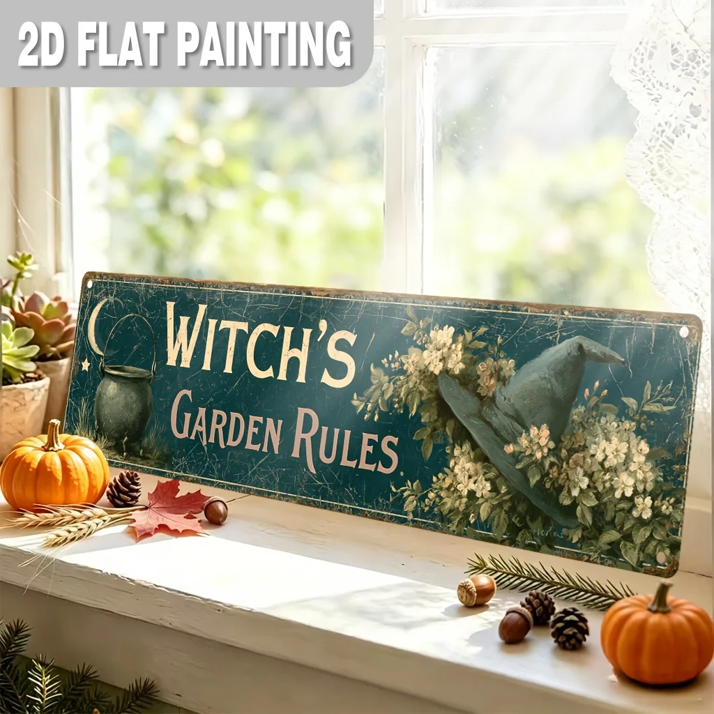 CIFBUY Vintage Witch Garden Metal Sign Rustic Magic Garden Rules Plaque Waterproof Durable Aluminum Wall Art For Porch Patio Yar