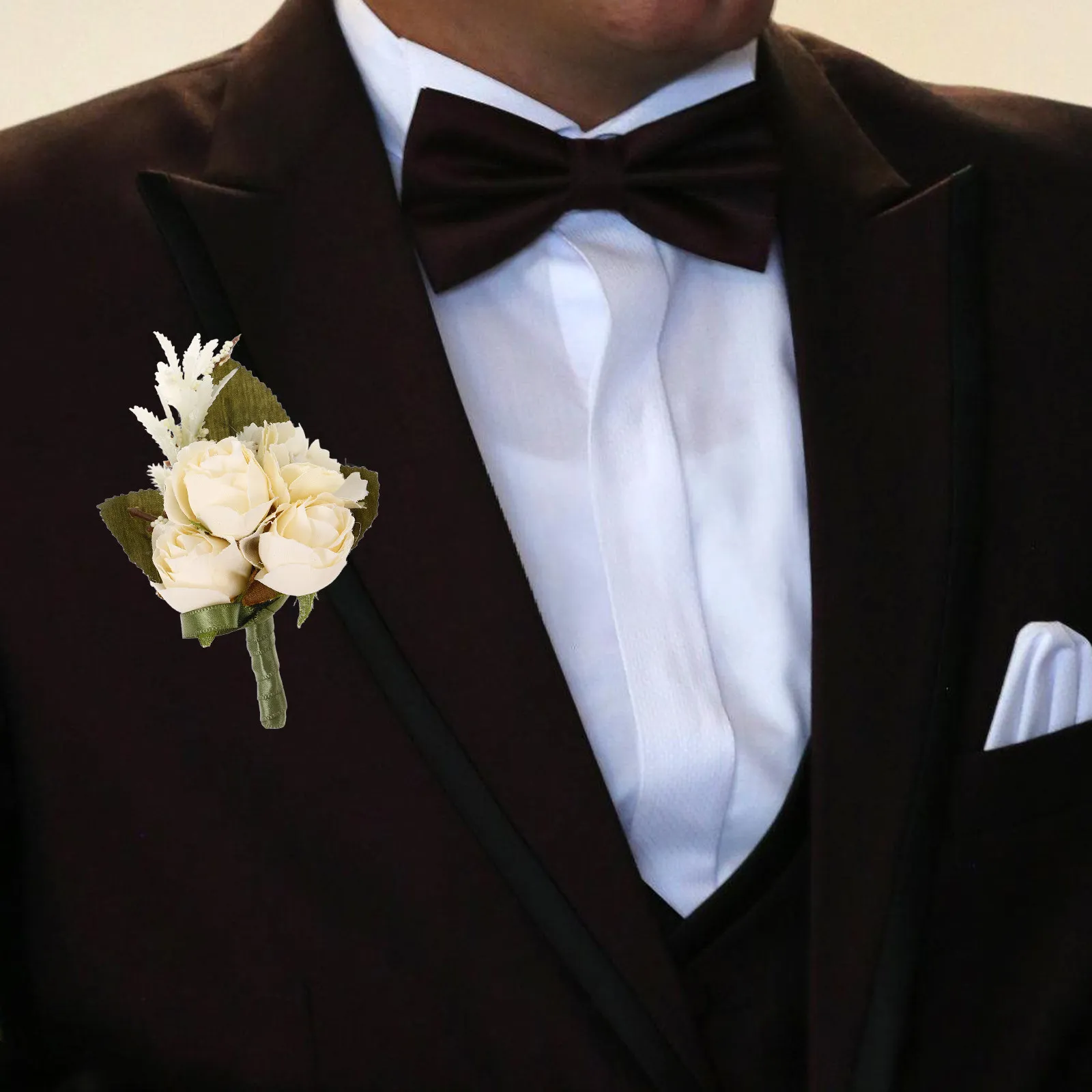 

Premium Realistic Artificial Boutonniere for Wedding Groom Groomsmen Bridesmaids Rose White Floral Corsage Elegant Romantic