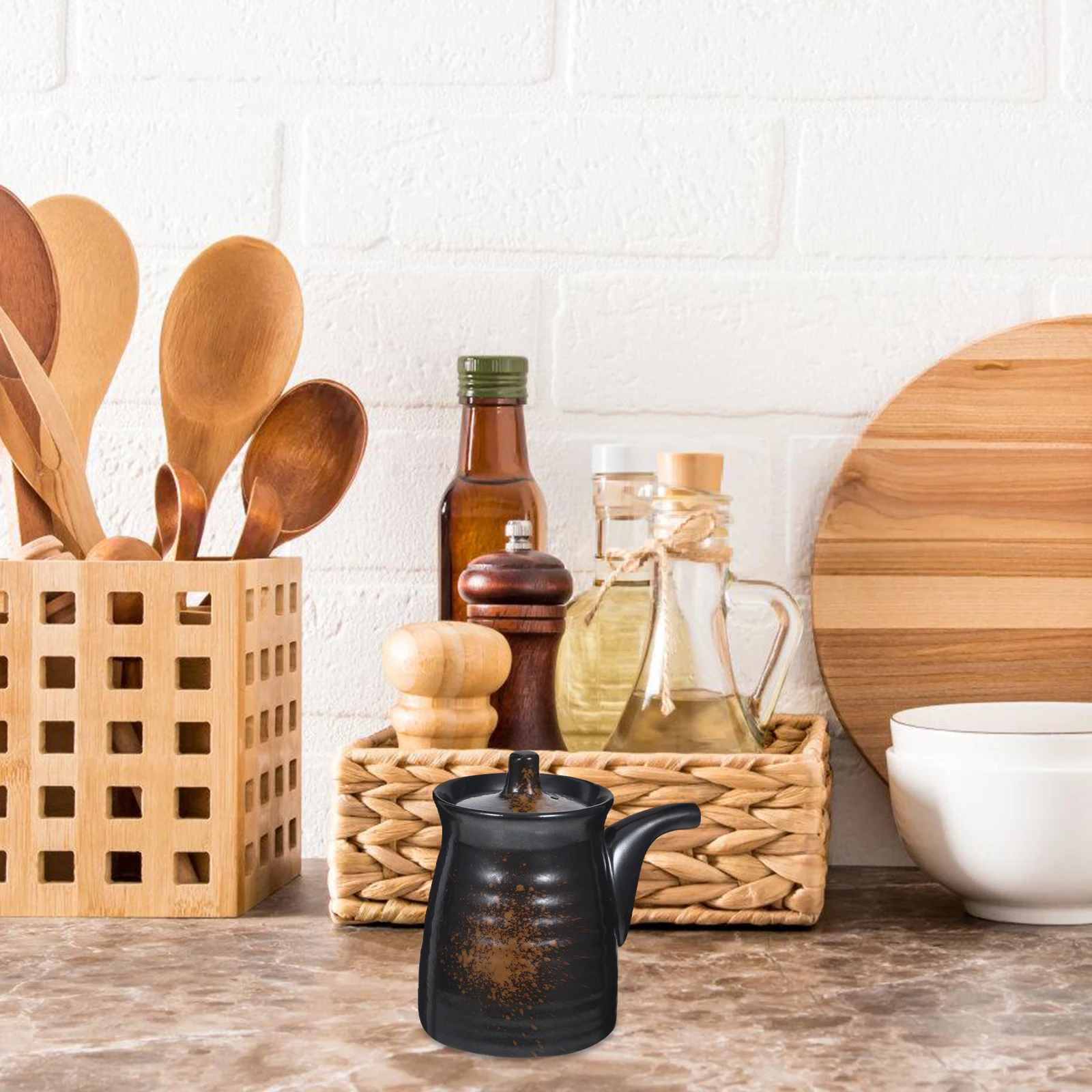 

Ceramic Condiment Bottle Multi-Functional Seasoning Holder Smooth Surface Moderate Capacity Oil Pot for Household Use