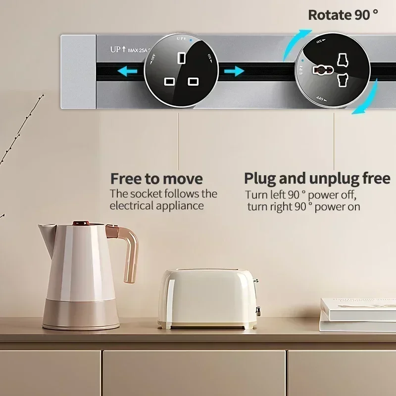 Embedded Track Socket With USB, Movable Slide Rail, Concealed Power Rail Type Plug-In Dining Cabinet Socket, Household Kitchen