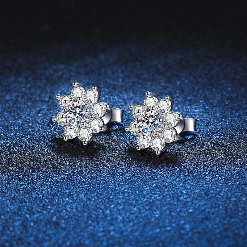 1ct Moissanite Stud Earring 925 Sterling Silver 18K White Gold Plated D Color Lab Grown Diamod SunFlower Fine Jewelry For Women