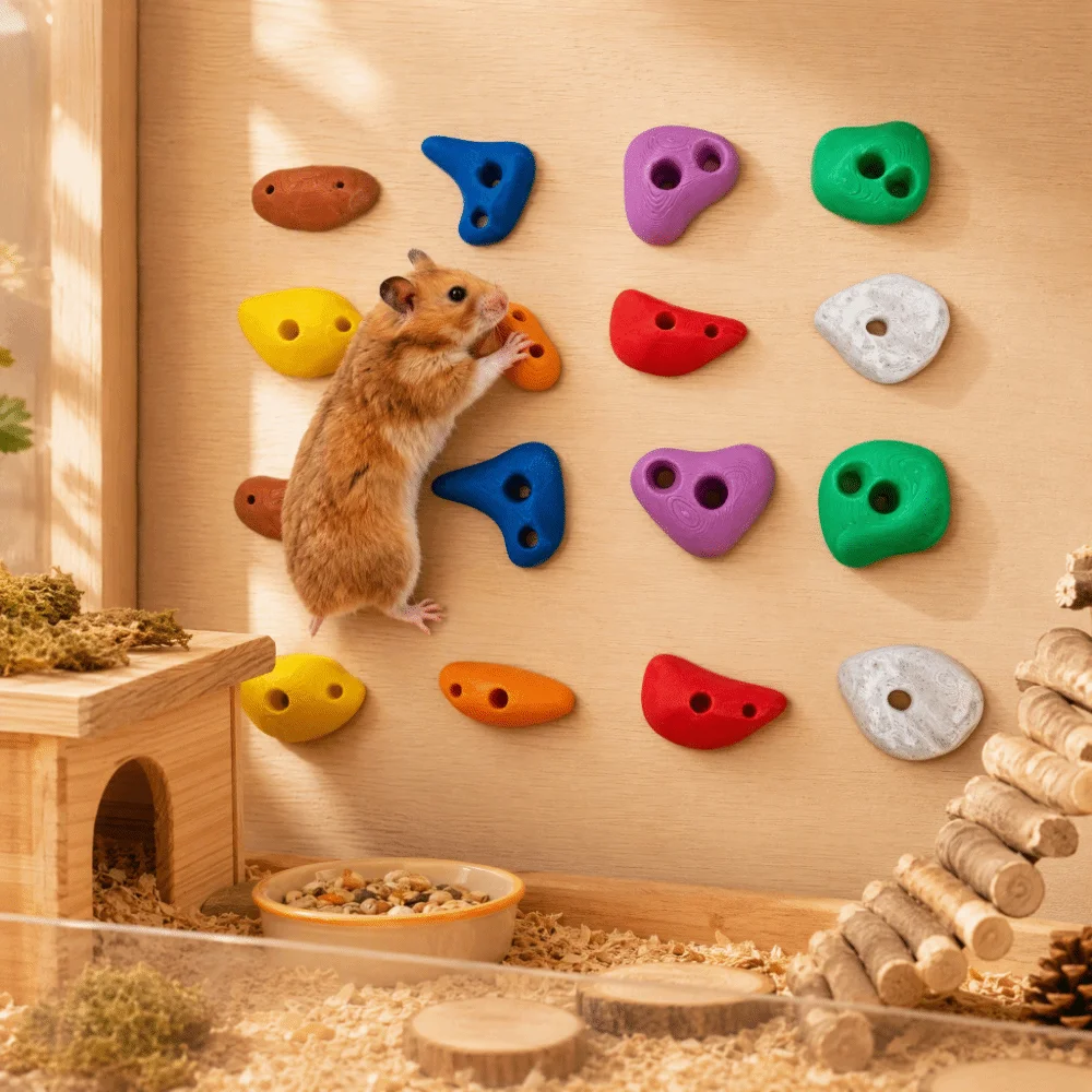 16Pcs Colorful Hamster Climbing Wall with Traceless Adhesive Durable Lizard Climbing Rocks Chew Resistant Varied Textures