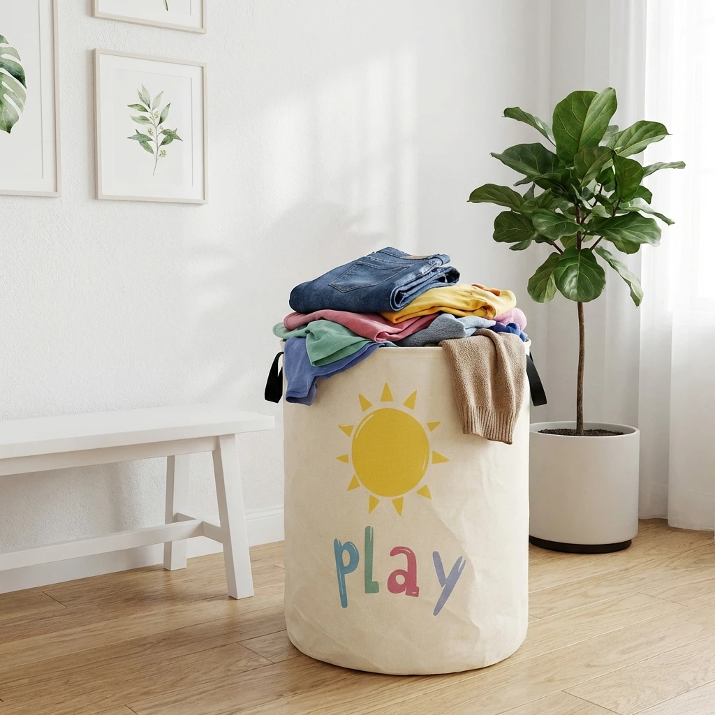 Sun laundry basket, foldable large capacity canvas storage bucket, children's toy clothing storage, home bathroom