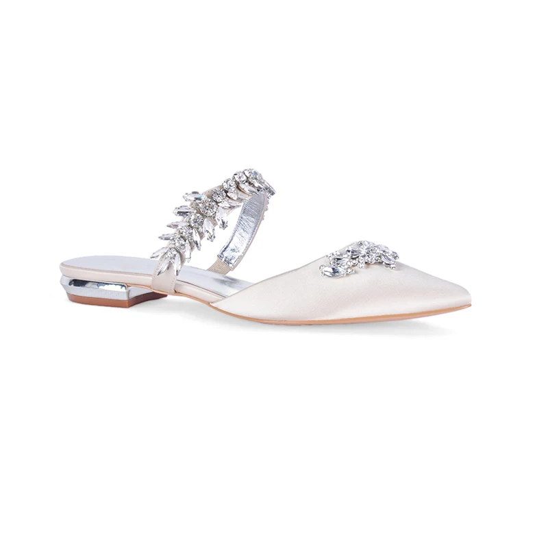 Fashion Crystal Evening Party Shoes Casual Slip On Daily Slippers   Pointed Toe Office Working Flats 2023 New Gold Color