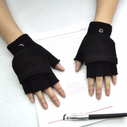 Winter Knitted Black Warm Gloves Fingerless Flip Gloves Comfortable Wool Glove winter Women Exposed Finger Mittens Gloves