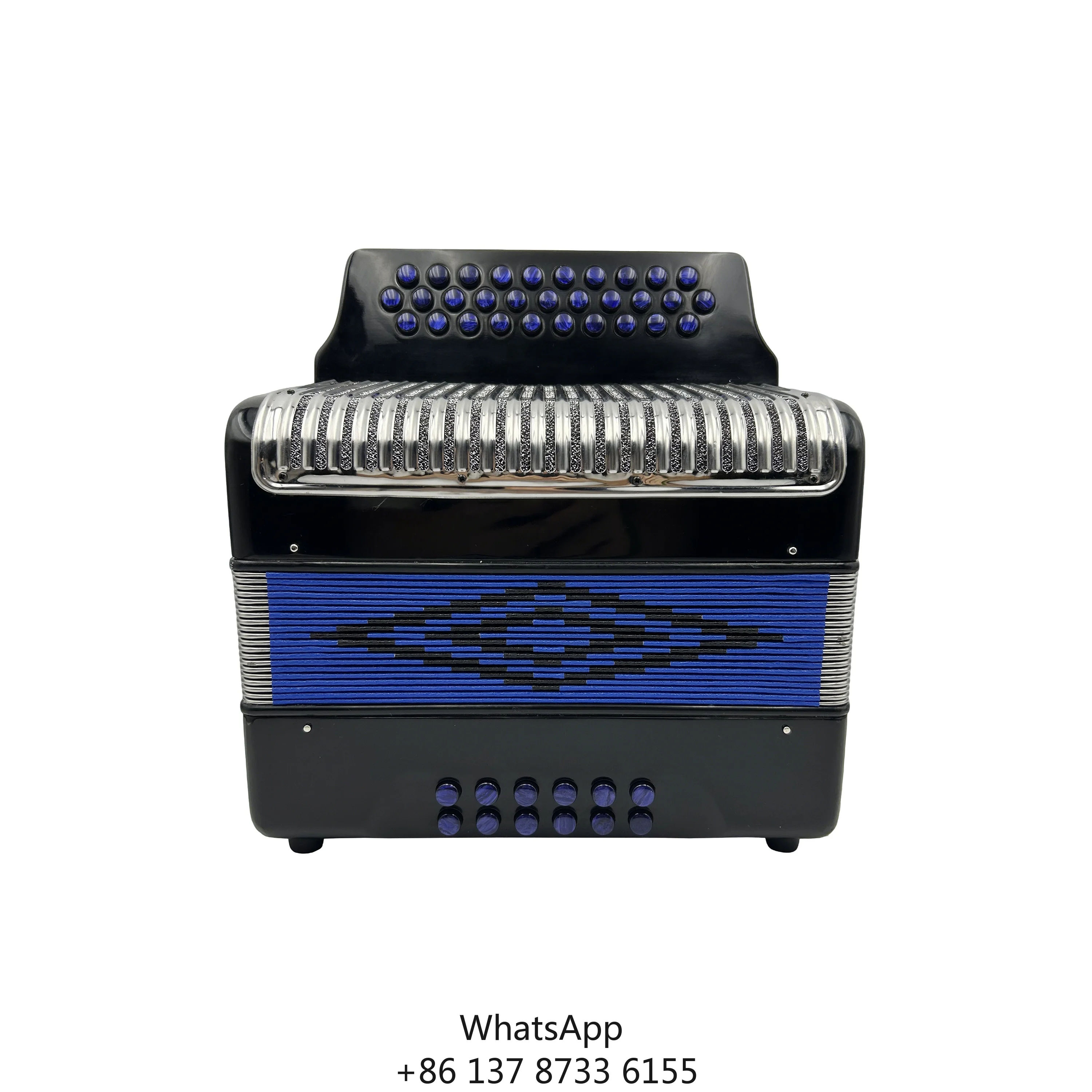

Professional 12-Bass Diatonic Accordion 31-Button JB3112C Model Stainless Steel Grill Black Celluloid Wood Body