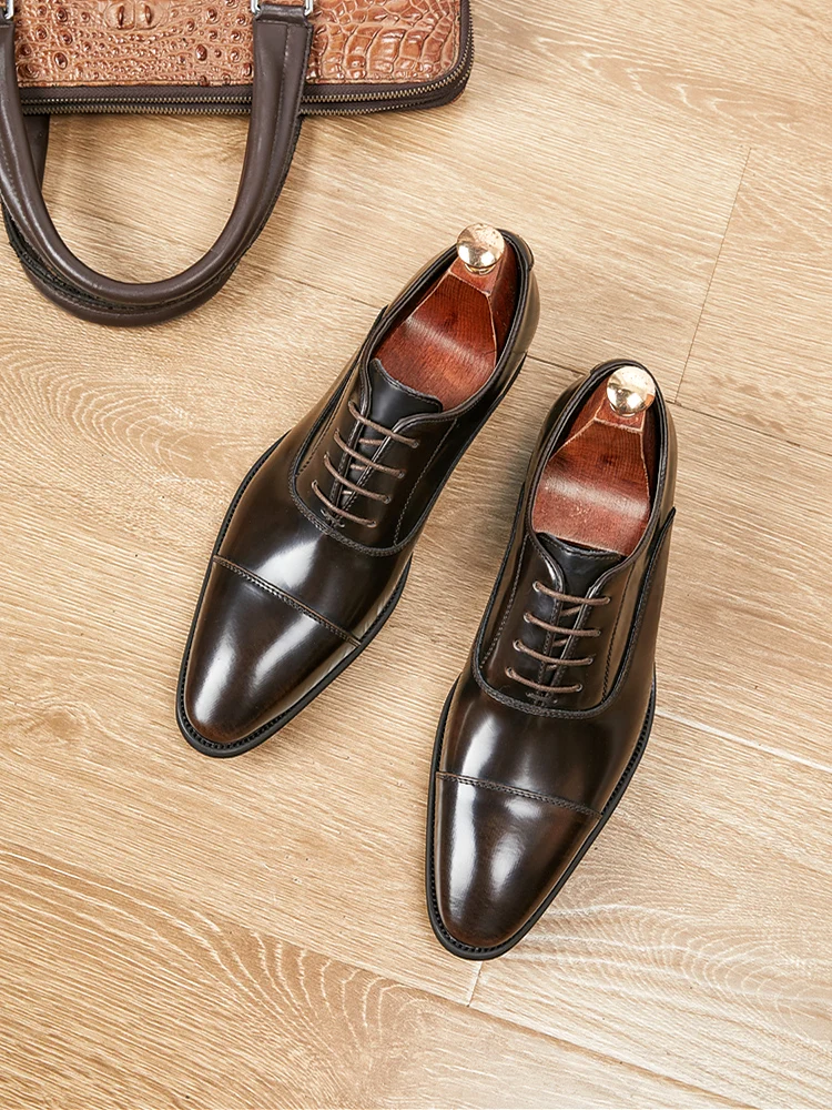 Handmade Soft Bottom Men's Oxford Shoes Business Formal Polish Shine Pointed Toe Leather Shoes Comfortable Breathable Mesh Inner