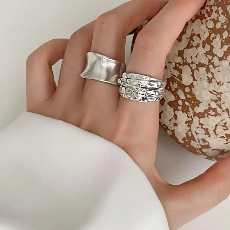 BF CLUB cincin perak Sterling 925 wanita, perhiasan jari lebar terbuka Vintage buatan tangan untuk pesta hadiah ulang tahun