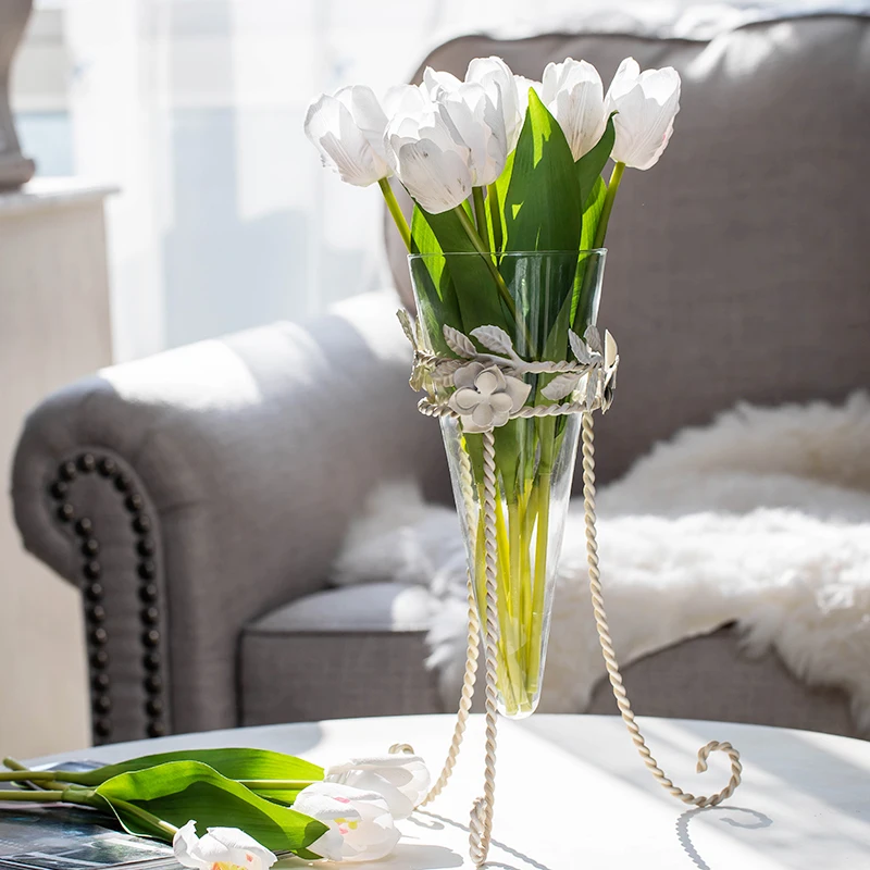 

French wrought iron emotional stability vase ornament living room retro glass flower arrangement entrance
