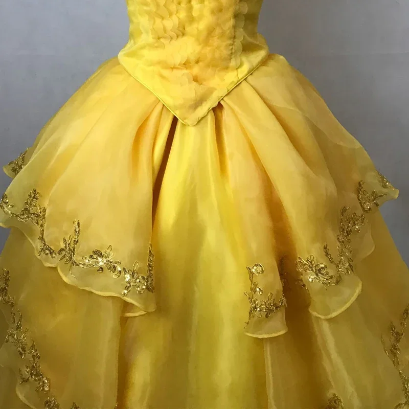 Disfraz de Cosplay de película Beast Belle para mujer adulta, vestido amarillo, vestidos de baile de fiesta de Halloween elegantes