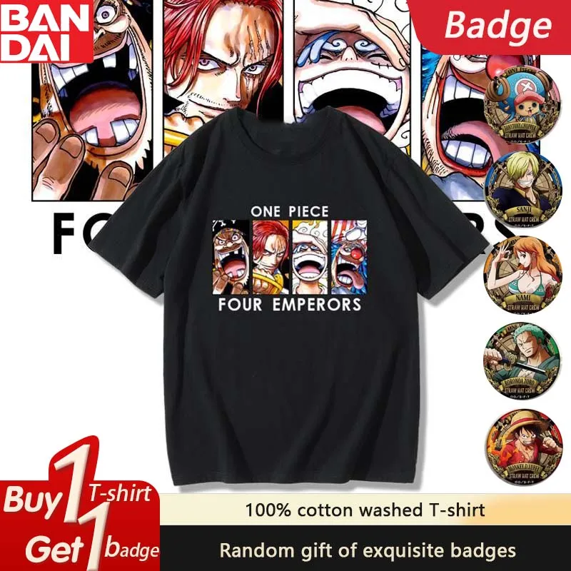 

Bandai Genuine New Riman ONE PIECE Cotton T-Shirt Men's and Women's Trendy Brand Luffy Design Top Short Sleeve Free Badge
