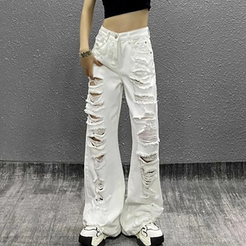 

Fashion Zipper Button Pockets Tassel Hole Jeans Female Clothing 2024 Spring Autumn New Loose Solid Color High Waist Casual Pants