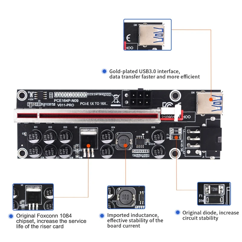 PCI Express Multiplier PCIE 1 bis 6 Port USB 3.0 Hub PCI Express 1X 4X 8X 16X VER011 PRO Extender Riser für BTC Mining