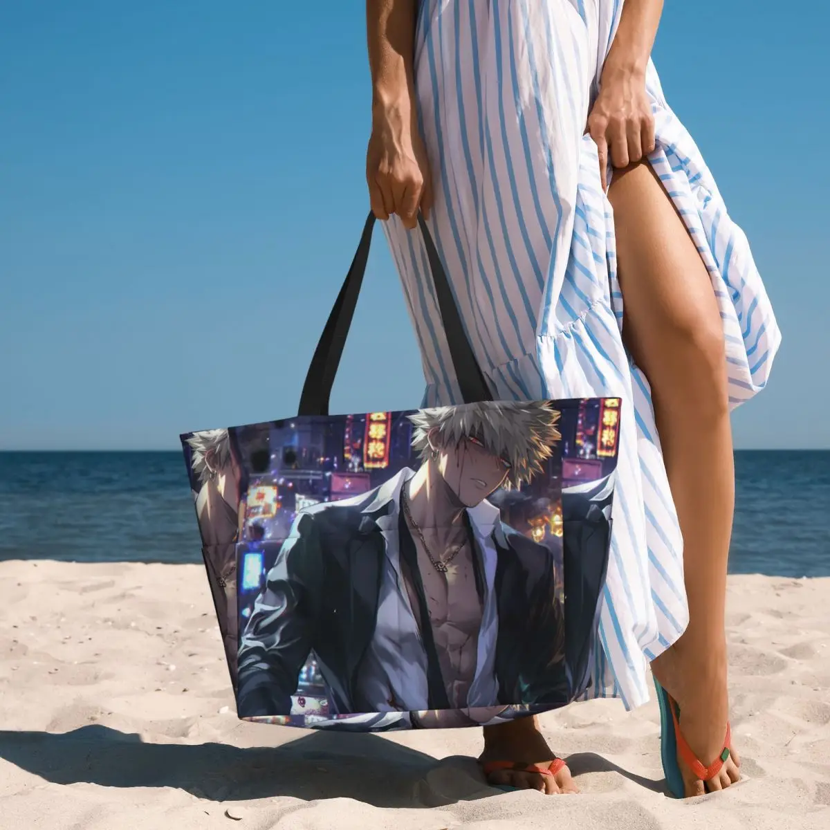 Bakugou Katsuki Bolsa de playa Deporte Gimnasio Yoga Bolsa de lona grande Bolsa de viaje para mujer Bolsa de fitness