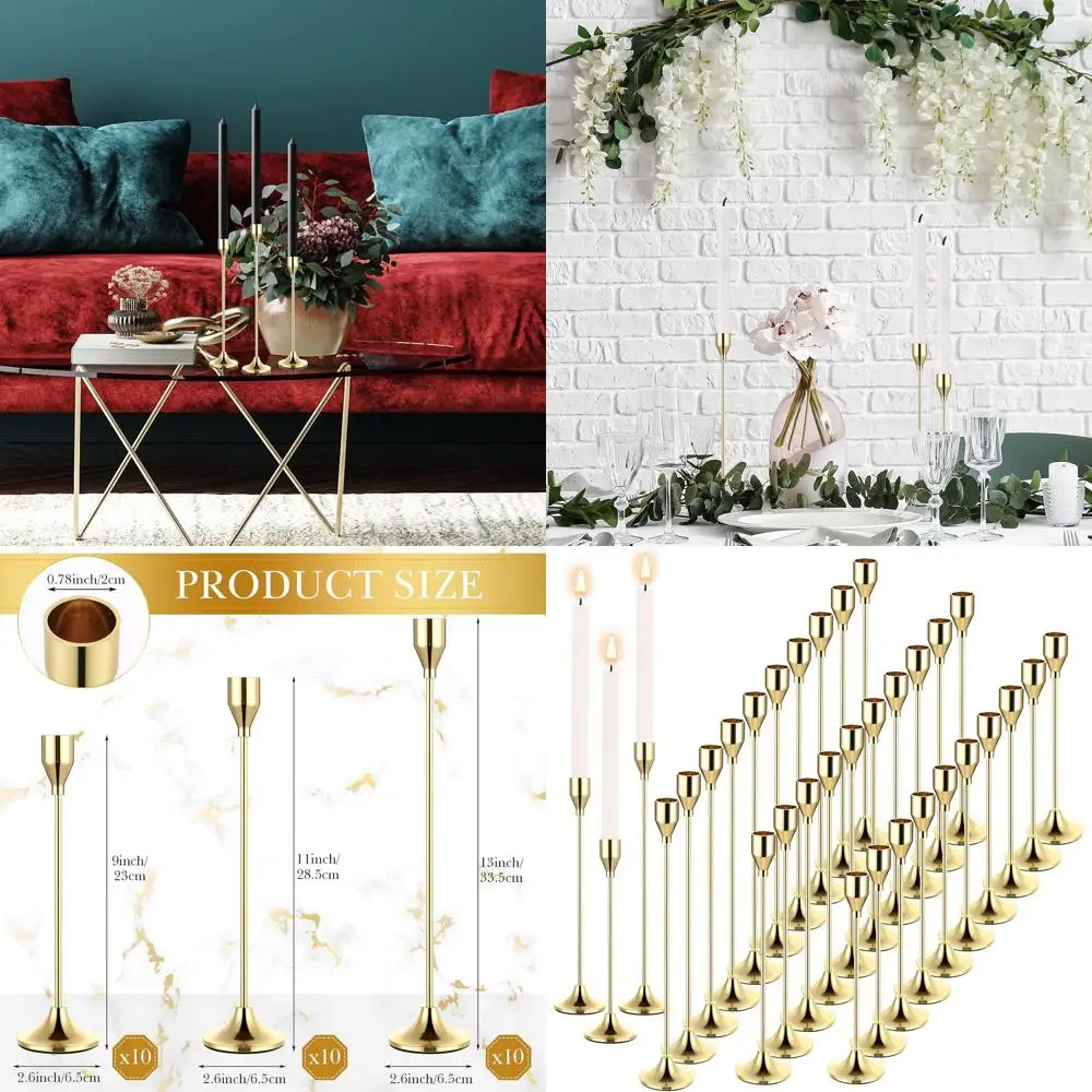 

Set of 30 Imitation Gold Tall Taper Candlesticks for Weddings, Parties, and Home Decor