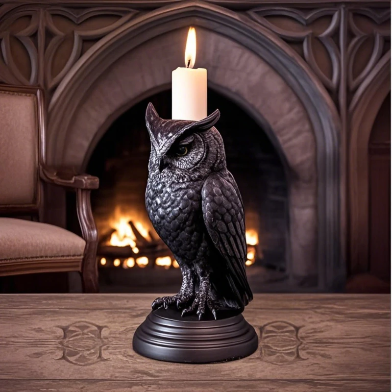 Gothic Raven/Owl Candle Stick Holder, Gothic Figurine Holder Black Resin Candle Holder Candle Stand, Occult Dark Gothic Home Dec