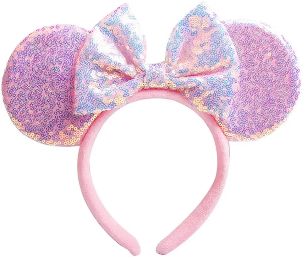 Mouse Ears Black Pink Bow Headbands Sequin Ears Headband Glitter Party Princess Decoration Headband