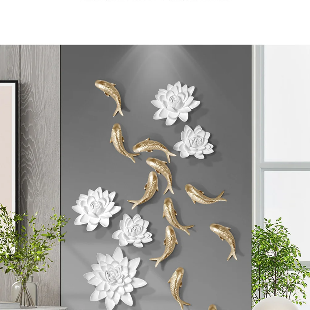 中国風水ジンリ黄金鯉魚樹脂製壁飾り幸運の魚と花の置物壁掛けア - Resin Art Hanging のレビューと価格