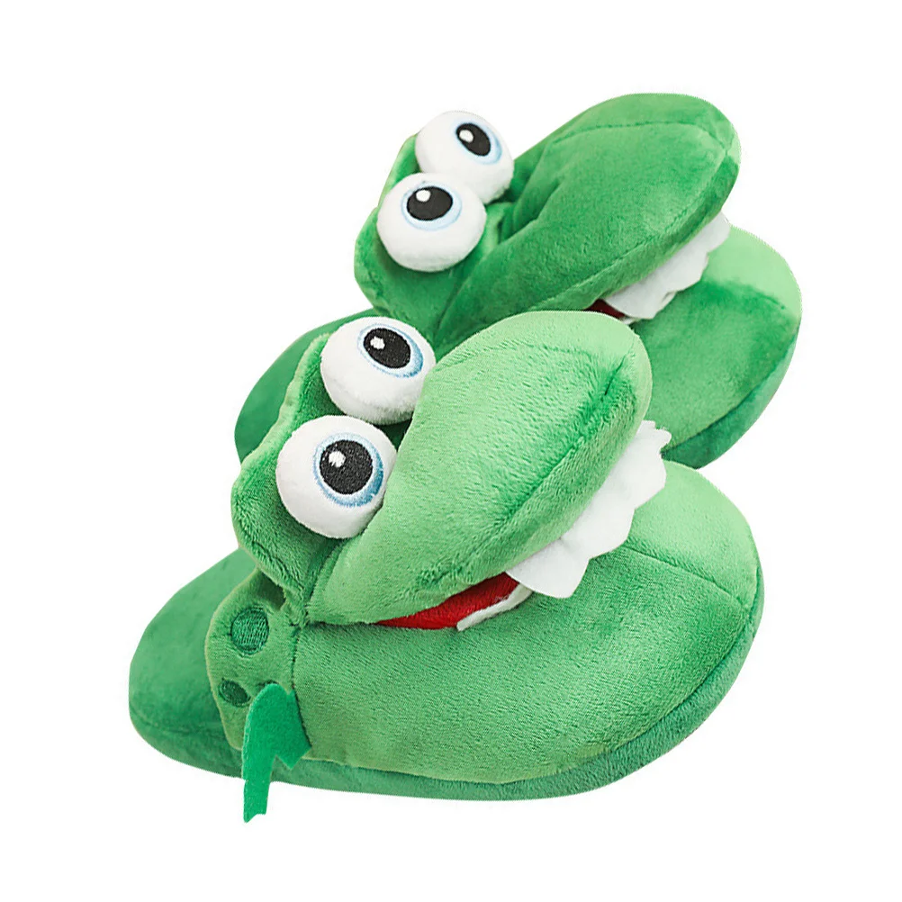 1 زوج الرقص شبشب شتوي النساء المنزل ارتداء الدافئة نونسليب دائم أحذية الملاعب المغطاة الأخضر الكرتون جميل #4